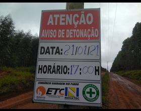 Detonações para escavação na barragem do Rio Pardo começam na próxima quinta, 21