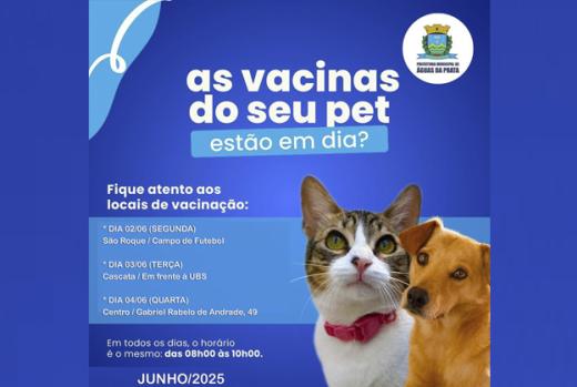 VACINAÇÃO ANTIRRÁBICA ACONTECE ENTRE 02 E 04 DE JUNHO
