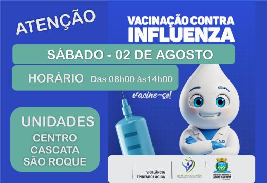 SÁBADO TEM VACINAÇÃO CONTRA A GRIPE EM ÁGUAS DA PRATA