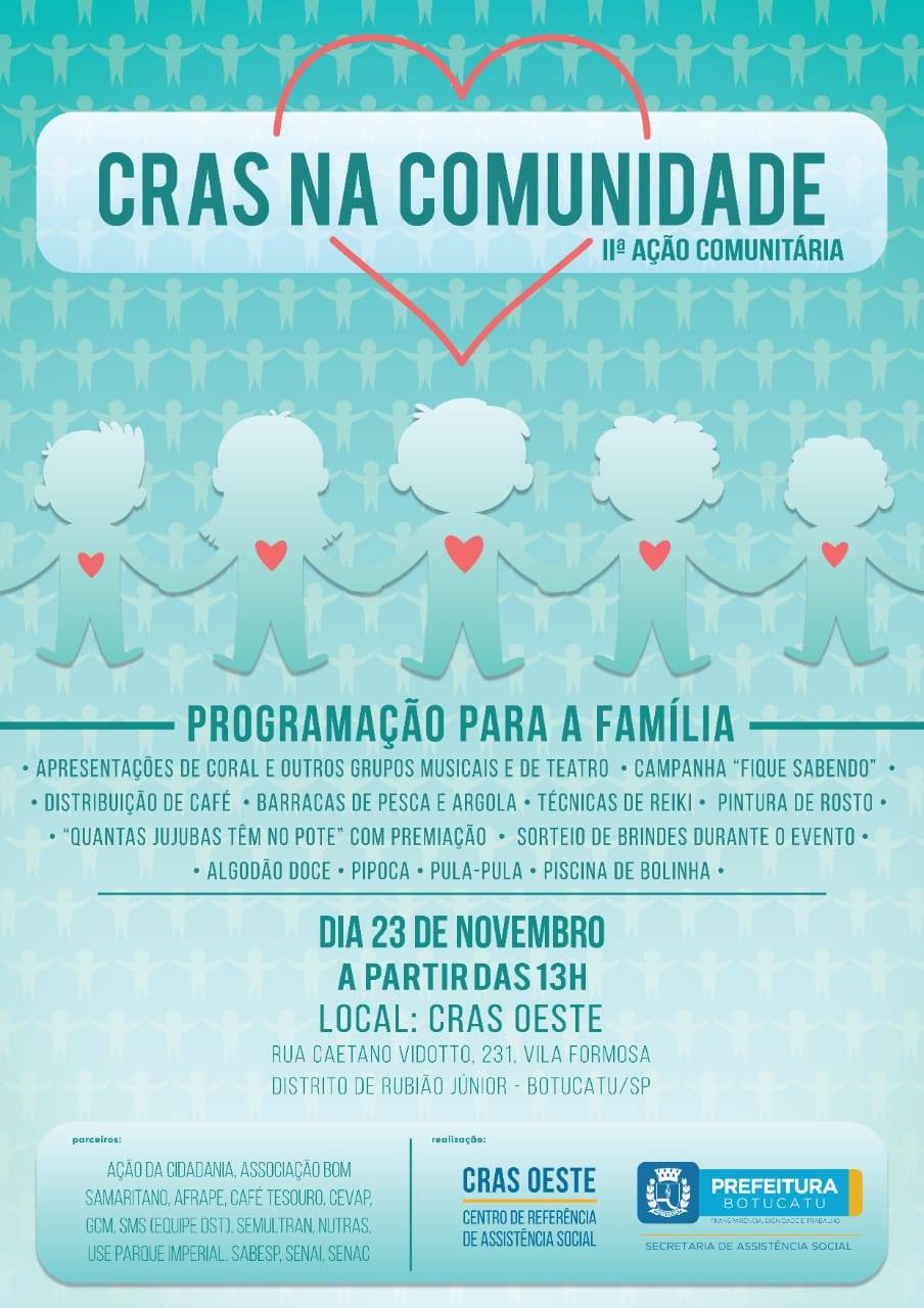 CRAS Oeste fará ação para famílias no próximo sábado, 23